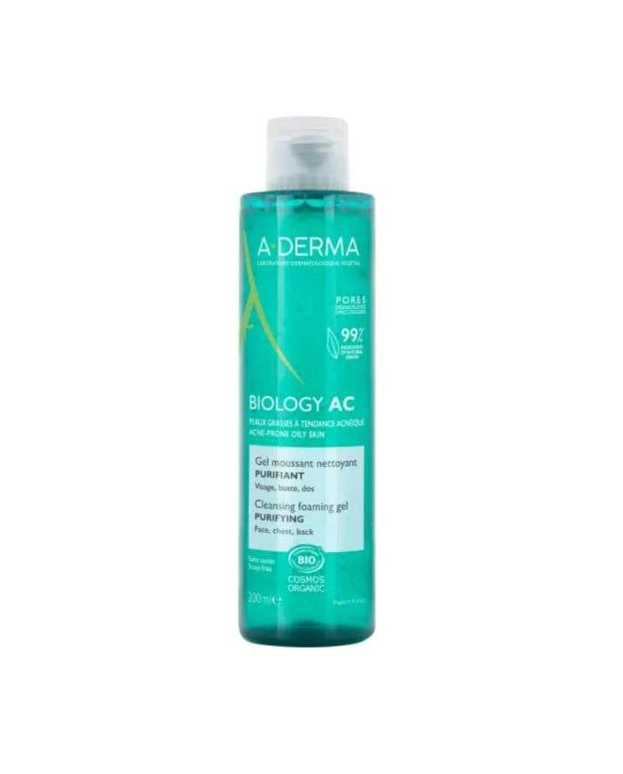ADERMA BIOLOGY AC GEL MOUSSANT NETTOYANT PURIFIANT 200 ML – Idéal pour Peau Grasse et Sujette aux Imperfections