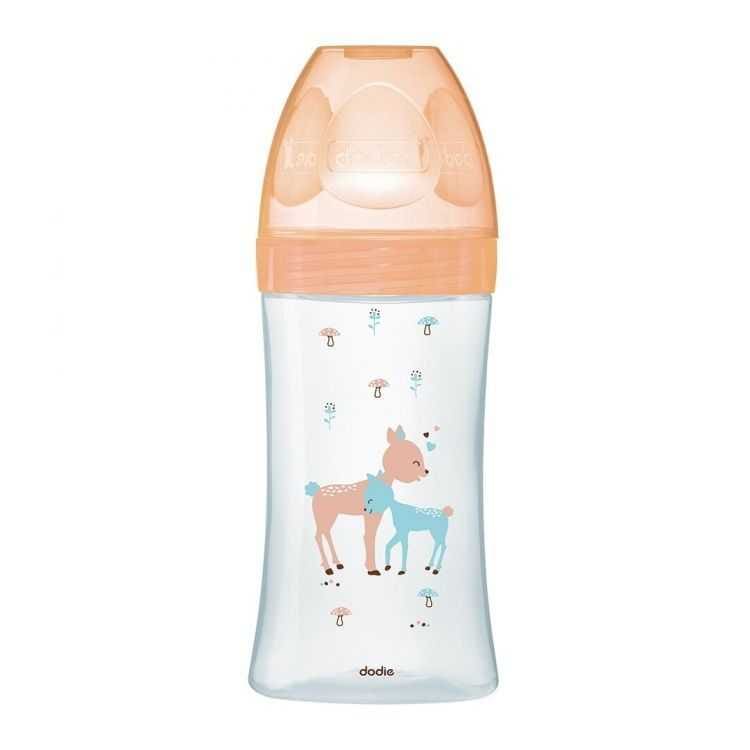 Biberon DODIE SENSATION+ en Verre 270ml Beige Biche – 0-6 mois avec Tétine Plate Débit 2