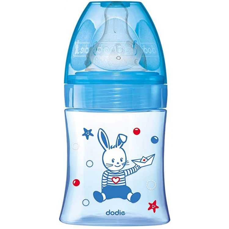 DODIE BIBERON TETINE RONDE 3 VITESSES ANTI COLIQUE 150ML BLEU BATEAU 0-6 MOIS – Idéal pour un repas apaisé de bébé