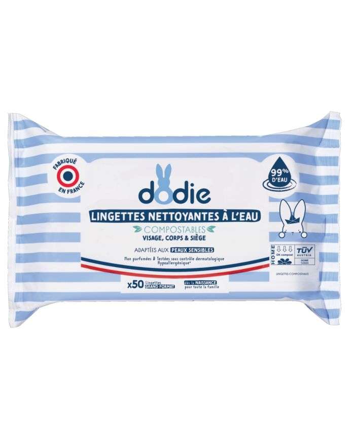 DODIE Lingettes Nettoyantes à l&rsquo;Eau – 50 Pièces pour Bébé