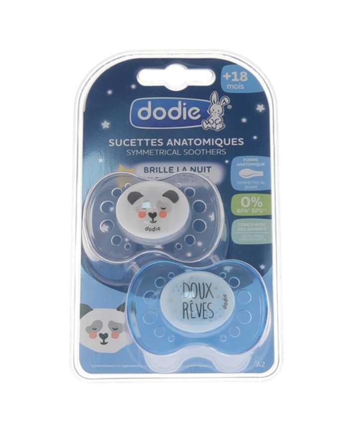 Dodie Sucettes Anatomiques Symétric Brille la Nuit + 18 Mois | Comfort et Sécurité pour Bébé