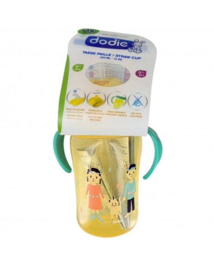 Dodie Tasse Paille +18 Mois 350 ML Jaune – Tasse d’Apprentissage Ergonomique pour Bébé
