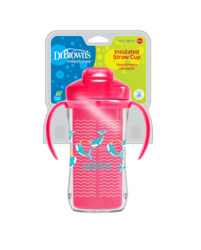 Tasse Thermos Rose avec Paille Dr Brown&rsquo;s – 300 ml | Tasses d&rsquo;Apprentissage pour Enfants
