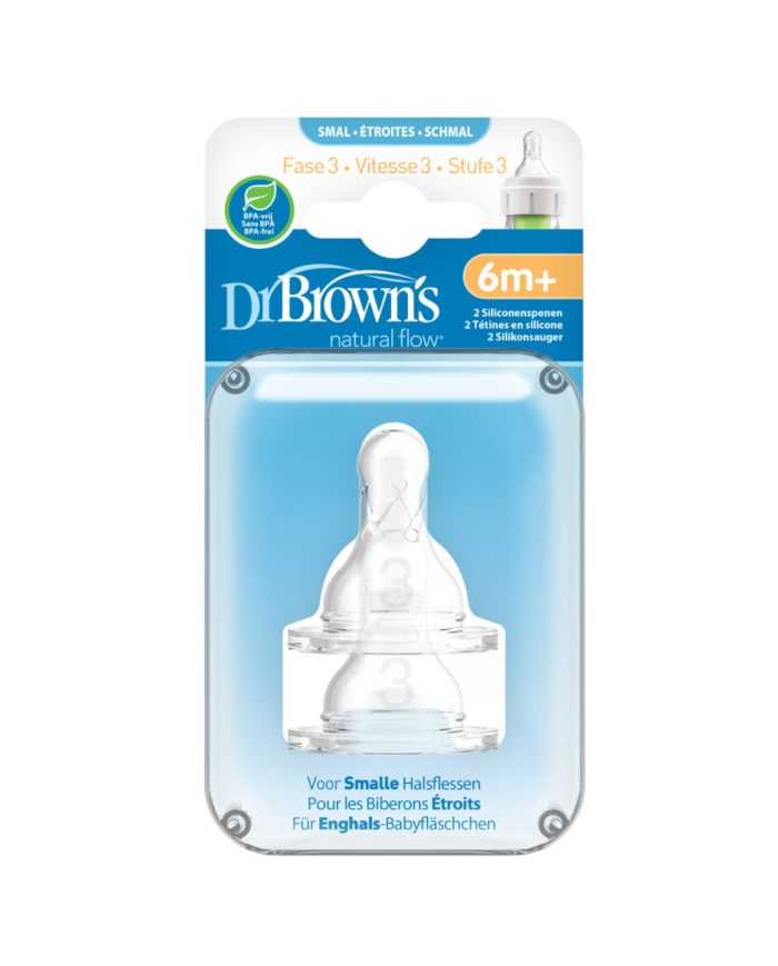 Tétine Dr Brown&rsquo;s Étroite Niveau 3 pour Bébé 6 Mois+ – Pack de 2