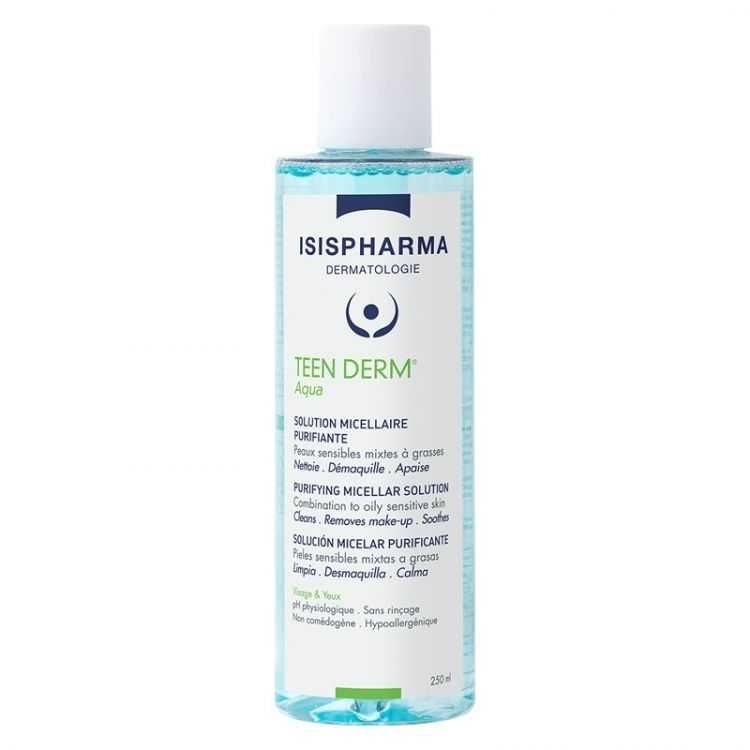 ISISPHARMA TEEN DERM AQUA – Solution Micellaire Démaquillante Purifiante 250 ML pour Peaux Sensibles