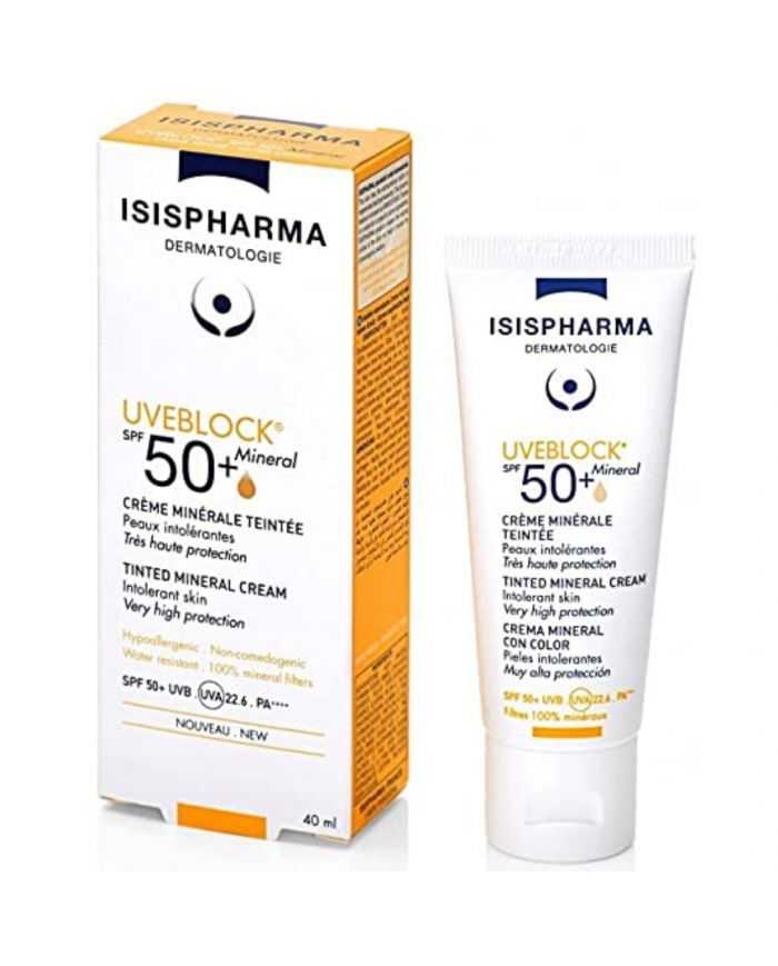 ISISPHARMA UVEBLOCK SPF 50+ Crème Minérale Teintée pour Peaux Intolérantes – Protection Solaire Avancée 40 ml