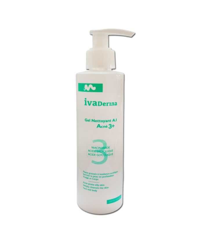 IVADERMA Gel Nettoyant AI Acné 3+ 200 ML – Nettoyez et Purifiez Votre Peau