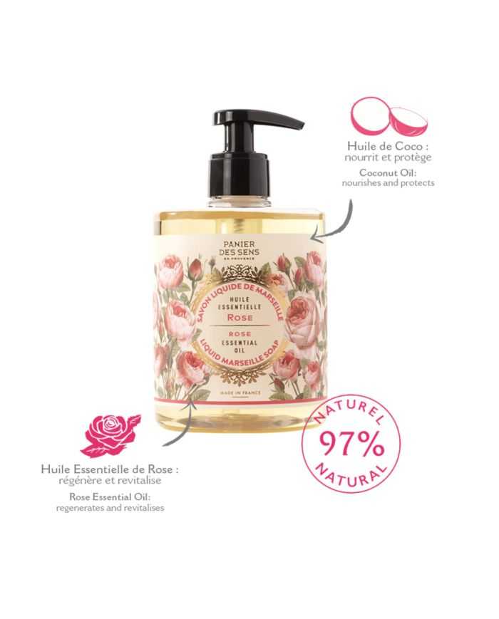 Savon Liquide de Marseille à l’Huile Essentielle de Rose – Panier des Sens 500 ml