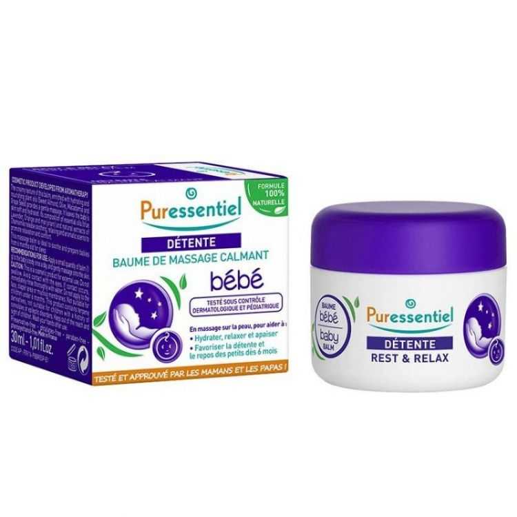 Puressentiel Détente Baume de Massage Calmant Bébé 30 ml – Apaisement et Relaxation