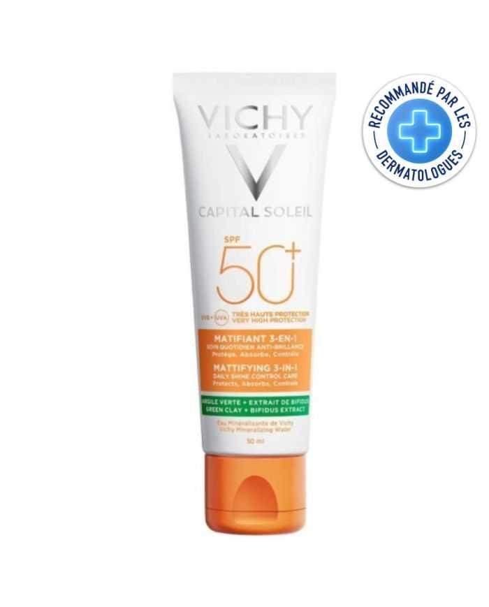 Vichy Capital Soleil Matifiant 3 en 1 SPF 50+ – Crème Solaire Idéale pour Peaux Mixtes