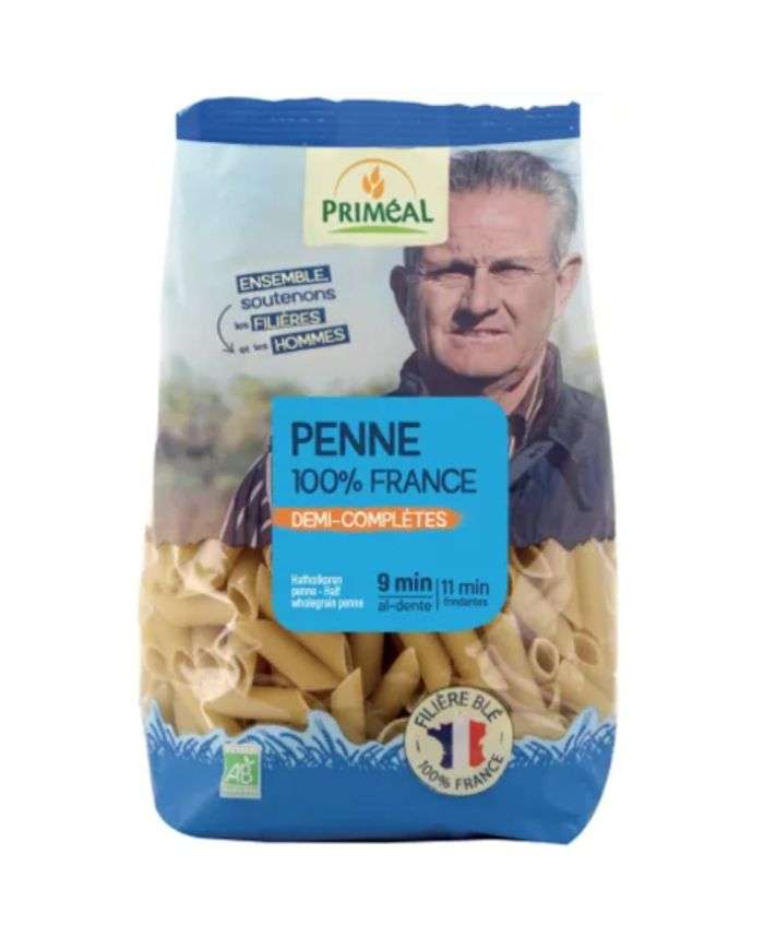 Penne demi-complètes bio de 500 g pour un repas sain